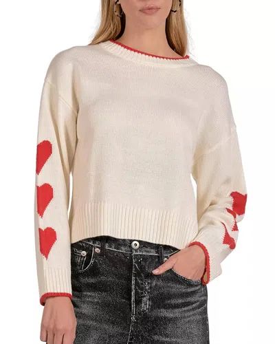 Elan Heart Crewneck Sweater In Off White In Neutral