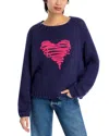 Elan Heart Crewneck Sweater In Navy/ Pink