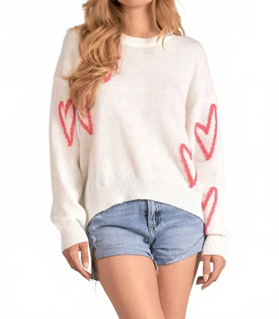Elan Heart Crewneck Sweater Top In Off White