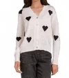 Elan Hearts Cardigan In White/ Black Hearts In White