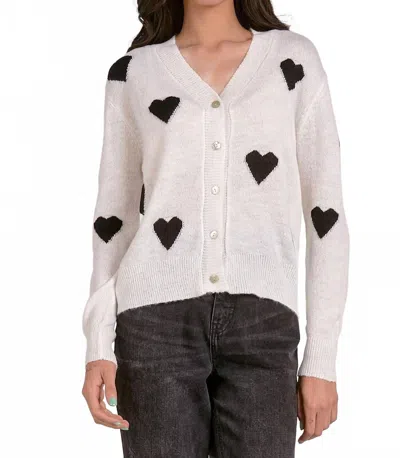 Elan Hearts Cardigan In White/ Black Hearts