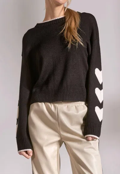 Elan Hearts Sweater Top In Black