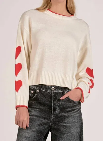 Elan Heart On Sleeve Sweater Top In Cream In White