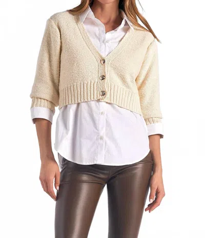 Elan Heidi V-neck Sweater Collar Top Set In Off White