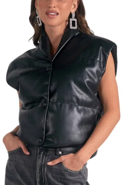 Elan High Collar Faux Leather Vest In Black