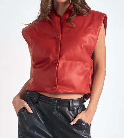 Elan High Collar Leather Vest In Red