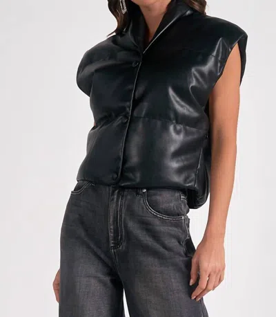 Elan High Collar Vegan Leather Vest In Black