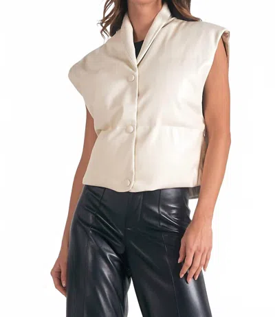 Elan High Collar Vegan Leather Vest In White In Multi