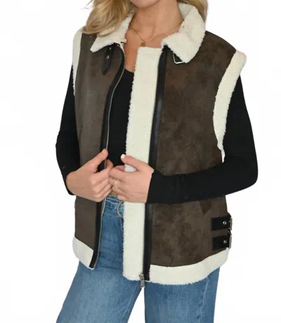 Elan High Neck Faux Shearling Vest In Brown