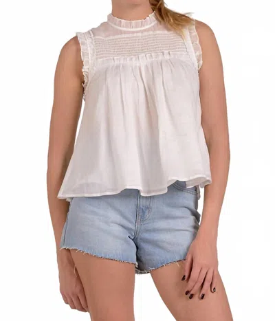 Elan High Neck Sleeveless Ruch Front Top In White