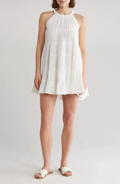 Elan High Neck Tiered Cover-up Dress In White