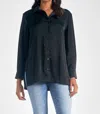 Elan High Side Slit Button Down In Black In Blue