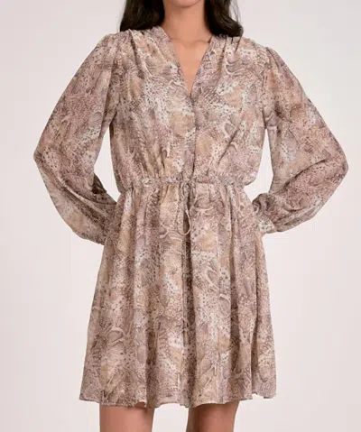Elan Hilarie Snake Print Woven With Tie Waist Dress In Natural In Multi