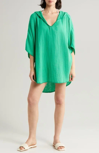 Elan Hooded Cotton Cover-up Tunic In Green
