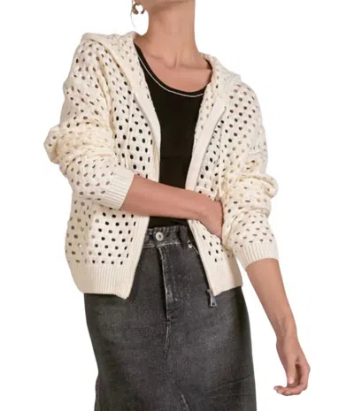 Elan Hooded Zip Cardigan In White In Neutral