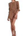 Elan Ruffle Front Romper In Caramel In Brown