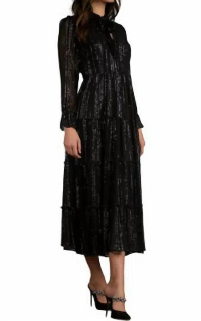 Elan International Shimmer Striped Maxi Dress In Black/silver