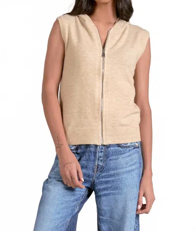 Elan Irene Sleeveless Zip Up Sweater Vest Hoodie In Oatmeal In White