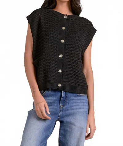 Elan Isa Button Cardigan Vest In Black