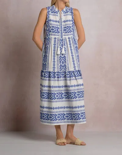 Elan Isla Block Print Midi Dress In Natural Blue In Multi