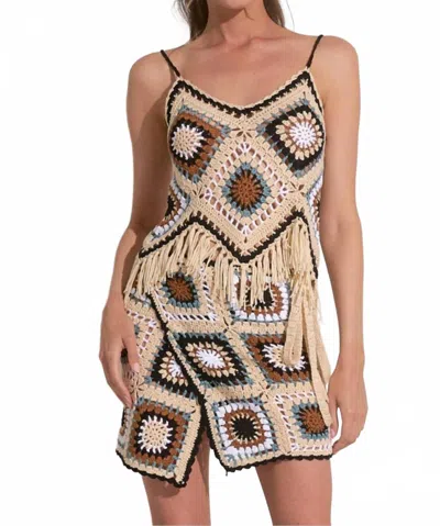 Elan Island Crochet Tank With Fringe Bottom In Natural In Multi