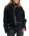 Elan Dutton Faux Shearling Bomber Jacket In Black