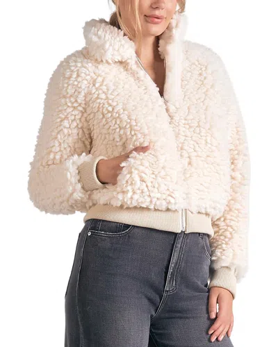 Elan Teddie Sherpa Zip-up Bomber Jacket In Vanilla In Neutral