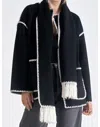Elan Jacket With Top Stitch And Removeable Scarf In Black In Black