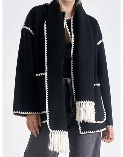 ELAN JACKET WITH TOP STITCH AND REMOVEABLE SCARF IN BLACK