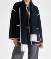 Elan Jacket With Top Stitch And Removeable Scarf In Black In Black