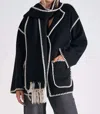 Elan Jacket With Top Stitch And Removeable Scarf In Black In Animal Print
