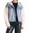 Elan Jade Denim Sweater Jacket In Denim White In Blue