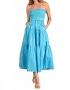 Elan Jillian Smocked Belted Maxi Dress In Azure In Blue