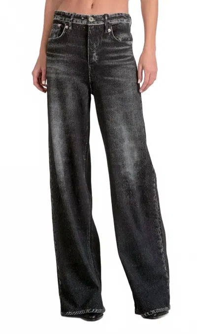 Elan Joy Sweatpant Faux Jeans In Grey Wash In Black