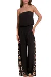 Elan Crochet Inset Strapless Cover-up Jumpsuit In Black