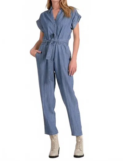 Elan Jumpsuit Short Sleeve Tie Belt In Blue Dark Wash In Multi