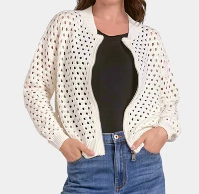 Elan Candice Zip Cardigan Sweater In White