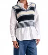 Elan Kaia Sweater Vest Collar Top Set In Blue Multi