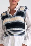 Elan Kaia Sweater Vest Collar Top Set In Blue Multi