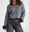 Elan Kasha Sweater Top In Grey In Multi
