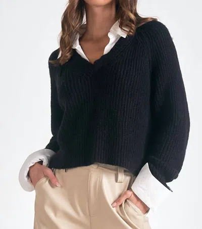 ELAN KASHA SWEATER TOP IN BLACK WHITE