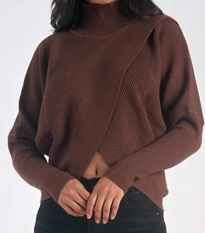 Elan Keegan Criss-cross Sweater In Brown