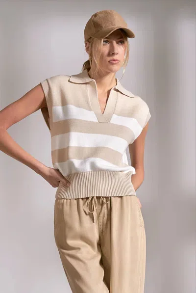 Elan Kim Sleeveless Striped Sweater In Beige Stripe In Brown