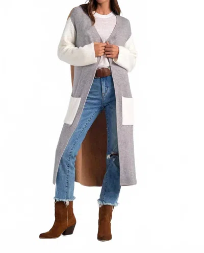 Elan Kitson Duster Long Cardigan In Grey Color Block In Multi