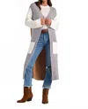 Elan Kitson Duster Long Cardigan In Grey Color Block In Gray