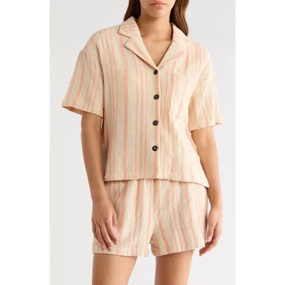 Elan Knit Short Sleeve Button-up Cover-up Shirt In Pink