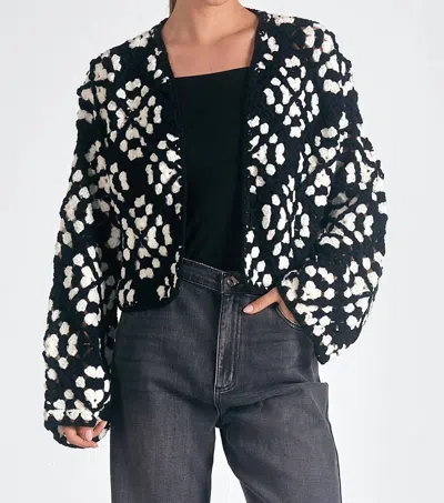 Elan Kylee Macrame Cardigan In Black/white