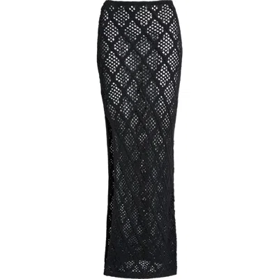 Elan Lace Side Slit Cover-up Maxi Skirt In Black