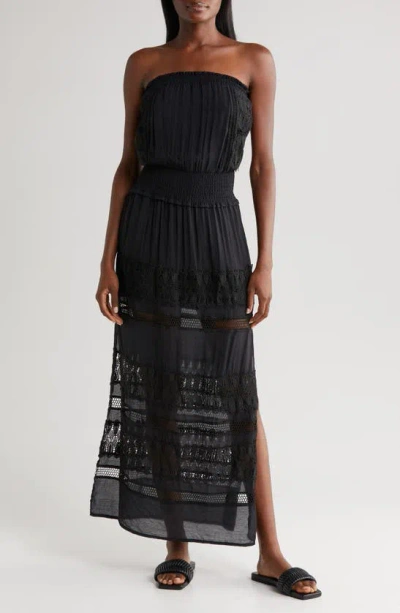 Elan Lace Strapless Cover-up Maxi Dress In Black