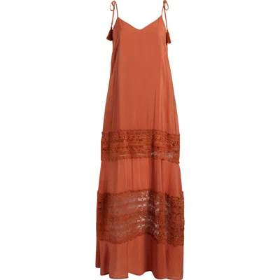 Elan Lace Tie Strap Cover-up Maxi Dress In Clay